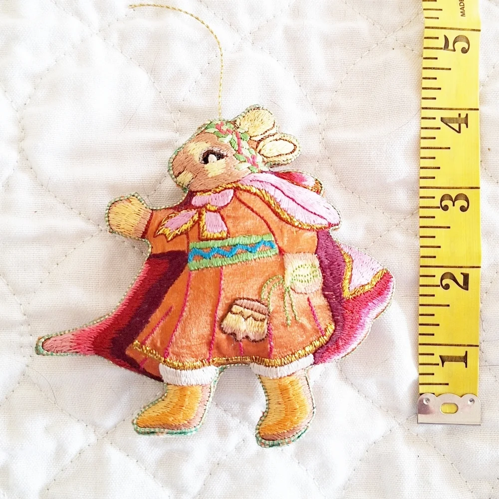 Vintage Bundle of 2 Satin Embroidered Rabbit Christmas Ornament